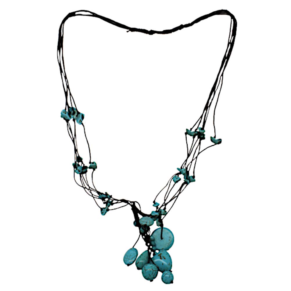 CHICNET Collana Etnica Fatta A Mano In Cotone Cerato Nero E Turchese, Con Cuore E Schegge Di Pietra, Multistrato 40 Cm - 5