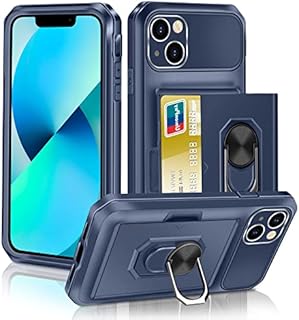 Vunake for iPhone 13 Case with Card Holder iPhone 13 Wallet Case with Ring Kickstand 2-Cards Slot Case Heavy Duty Hard PC TPU Bumper Cover Armor Shockproof Protective Phone Case Cover for iPhone 13