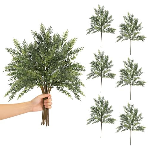 Lyxaof 6 Stück 45cm Künstliche Tannenzweige, Lang Weihnachten Norfolk-Kieferzweig wie Echt Kunststoff Kiefernblätter Gefälschte Kiefernnadel DIY Zubehör für Kranz Girlande Weihnachtsbaum Haus Garten