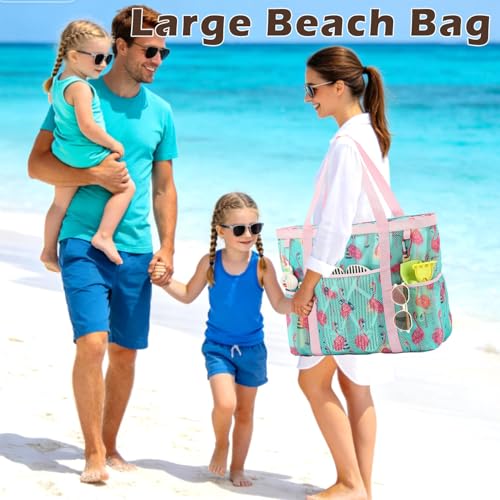 Image of Fammart Large Mesh Beach Bag for Women, Oversized Beach tote Swim Pool Bag