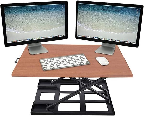 Adjust Standing Desk Converter 32x22 inch-Basics Height Adjustable Desk-Sit Stand Desk Converter Workstation- Sit Stand Computer Riser-The Best Standing Desktop-Full Assembled- Brown
