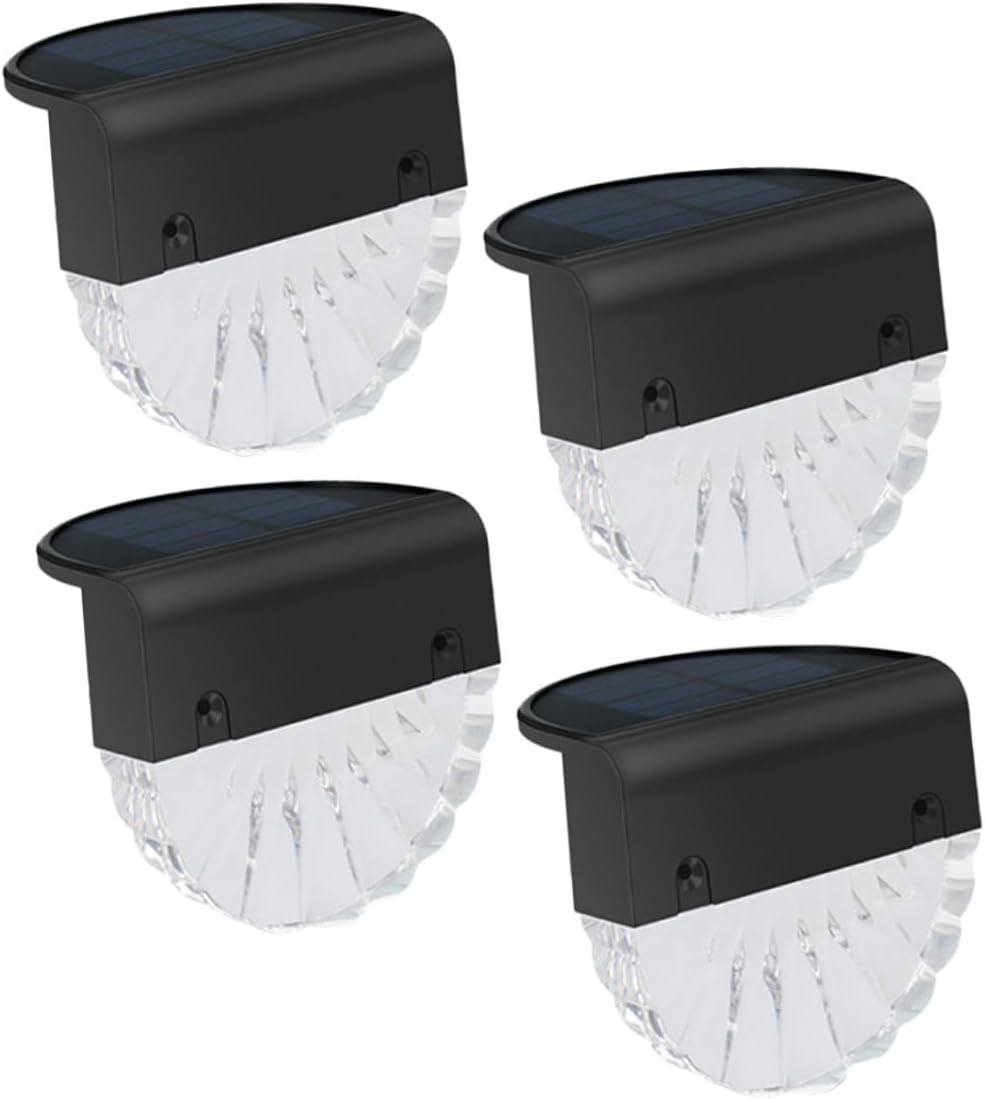 4 Pcs Solar Powered Outdoor Deck Step Lights Abs Decorative Fence Lamps for Garden Patio Stairway Path Energy Saving Solar Charging