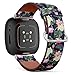 CJBROES Replacement Leather Watch Band, Compatible with Fitbit Versa 3 and Fitbit Sense of Wristband Bracelet Accessory - Watercolor-Crane-Flower