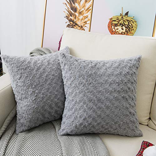 Lananas Luxury Soft Plush Faux Fur Throw Pillow Covers For Couch Decorative Mongolian Fur Throw Pillow Covers Pack Of 2 (18"X 18", Grey) #TOP1