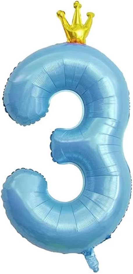 40 Inch Blue Conjoined Crown Number 3 Balloons, 3rd Birthday Balloons for Birthday Party Decorations. (3)