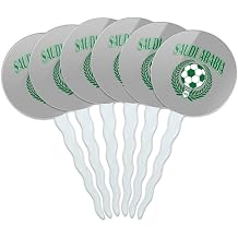 Graphics &amp; More Saudi Arabia Futbol Laurels Soccer Ball Fan Country Pride Cupcake Picks Toppers Decoration Set of 6