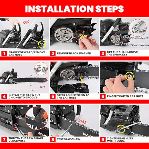 BU-KO 65cc Petrol Chainsaw, 3.89HP Engine, 20 Inch and 16 Inch Chain Bar with 2 Chains, Top Handle Chain Saw, Carry Bag, Safety Gear, for Firewood Tree Cutting 9 BU-KO 65cc Petrol Chainsaw, 3.89HP Engine, 20 Inch and 16 Inch Chain Bar with 2 Chains, Top Handle Chain Saw, Carry Bag, Safety Gear, for Firewood Tree Cutting - Image 9