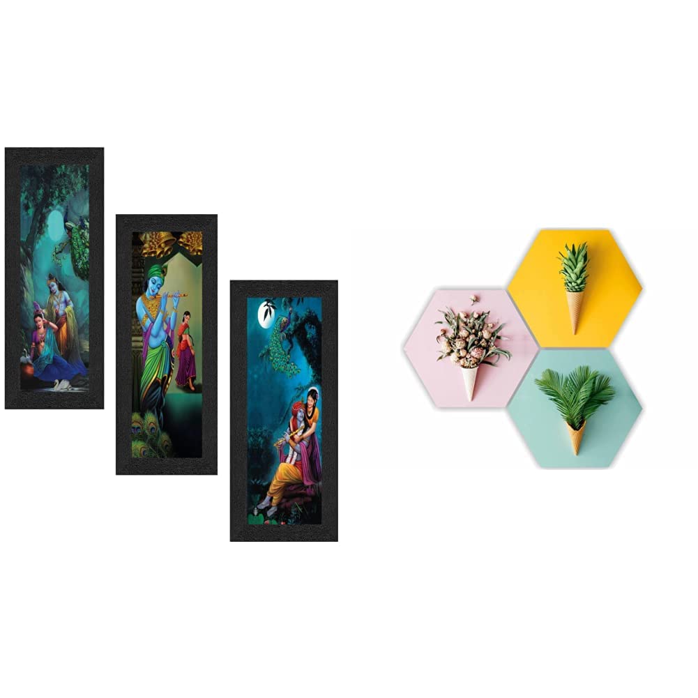 SAF Set of 3 Radha Krishna UV Coated Home Decorative Religious Gift Item Framed Painting 17 inch X 24 inch SAFLP01, Multicolour & Preety Floral Flower and Leaf in Cone Pot 3 Piece,Multicolour (B0BB67GCF7) Amazon Price History, Amazon Price Tracker