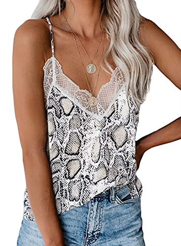 Sidefeel Women V Neck Lace Strappy Print Tank Top Sleeveless Blouse Large Multicolor