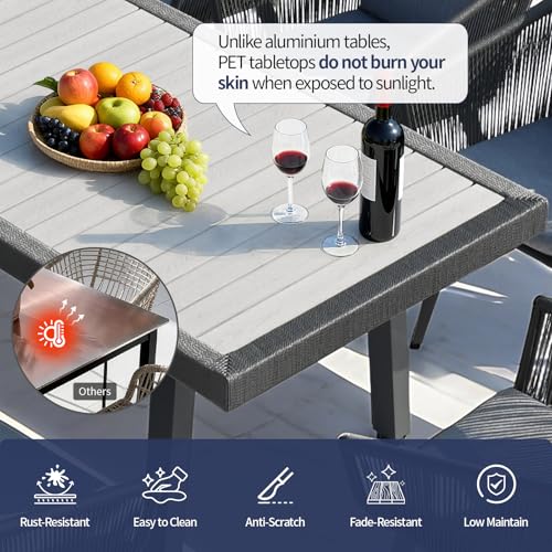 Home Care Wholesale 7 Pieces Patio Dining Set for 6 - All Weather Outdoor Dining Sets, All in One Outdoor Table and Chairs, Wicker Outdoor Patio Furniture Sets with Cushions and Pillows, Grey - Thumbnail 5