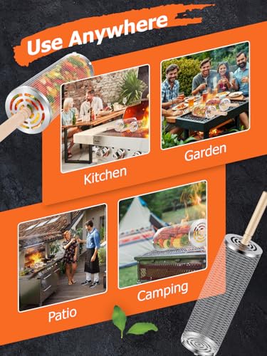 Landrip Nestbar Rollender Grillkorb,Grillkorb Edelstahl Abnehmbarer Holzgriff,Outdoor Grillkorb Gemüse, Garten Camping Gadgets für Gasgrill,Geschenke Geburtstagsgeschenk für Männer Papa