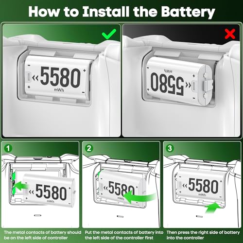 Image of Rechargeable Battery Pack for Xbox One /Xbox Series X|S, 4 x 5580mWh Batteries Xbox One Controllers, Xbox Series Controller Batteries with Charger Station for Xbox One /One S|X /Elite