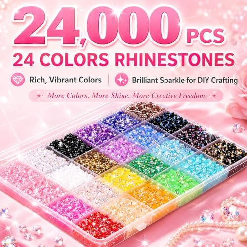 48 Colors Resin Jelly Rhinestones for Bedazzling, 3mm 32000 Pcs Flatback Gems, Tweezers and Pickup Pen for Crafts Clothes DIY Wedding Decoration — view 2