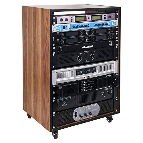 Sound Town DIY 16U Studio Rack with Furniture Grade Walnut Laminate, Rubber Feet, Casters...