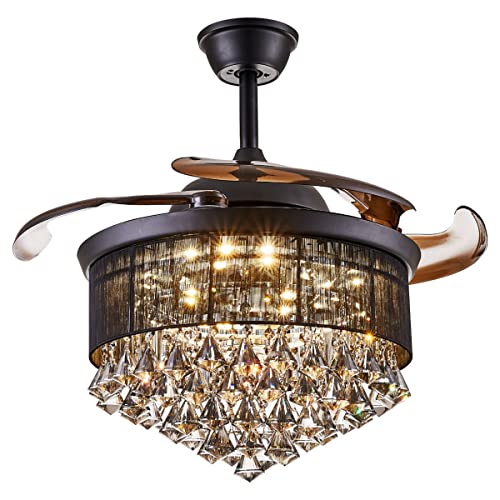 42 inch Retractable Crystal Ceiling Fan with Lights and Remote Dimmable Fandeliers Ceiling Fan Forward and Reverse 6 Speed Chandelier Fan with Retractable Blades Light Memory for Bedroom Living Room 42 inch Retractable Crystal Ceiling Fan with Lights and Remote Dimmable Fandeliers Ceiling Fan Forward and Reverse 6 Speed Chandelier Fan with Retractable Blades Light Memory for Bedroom Living Room