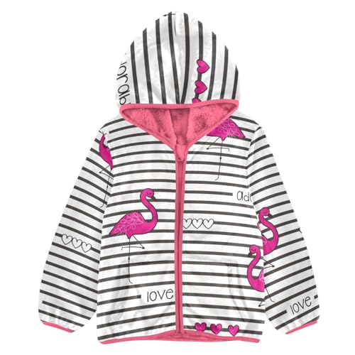 OTVEE Valentine Flamingo Bird Striped Kids Hoodie Jacket Fall Spring Full Zip Warm Outwear Coat