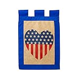 USA Patriotic Heart Burlap Garden Flag