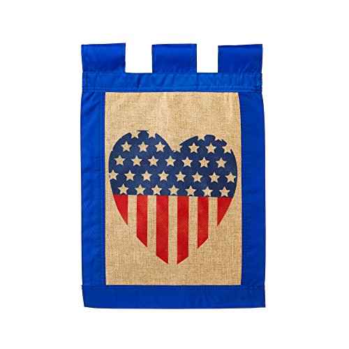 Patriotic Heart Burlap Garden Flag