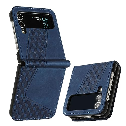 OKZone Kompatibel mit Samsung Galaxy Z Flip 3 Hülle, Handyhülle Samsung Z Flip 3, PU Leder Tasche Schutzhülle Flip Cover Klappbar Klapphülle Etui mit Silikon Bumper 360 Grad Lederhülle (Blau)