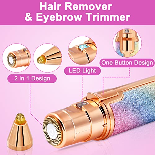 ACWOO-Depiladora-Facial-Mujer-Electrica-Depiladora-Cejas-Portatil-2-en-1-Rasuradora-Mujer-USB-Recargable-con-Cabezal-de-Repuesto-y-Luz-LED-Afeitadora-Sin-Dolor-para-Cara-Nariz-Labio-Iridiscente