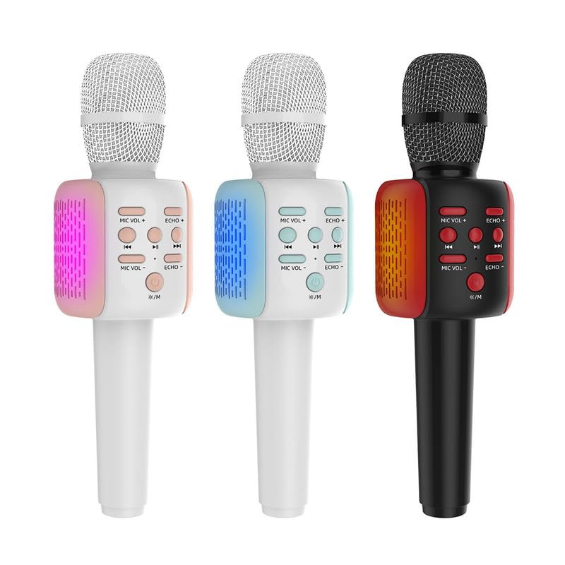 Image of VIL Wireless with LED RGB Light Mic Speaker Handheld Mike Karaoke Mic Music Player Singing Recorder KTV Microphone Wireless (Mike Pink)