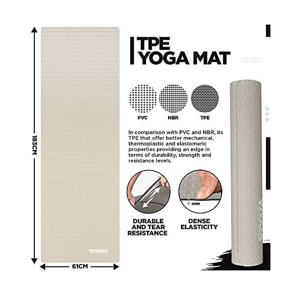RDX-Yoga-Mat-TPE-6mm-Thick-with-Straps-and-Carry-Bag-Reach-ROHS-Certified-Eco-Friendly-Non-Slip-Mats-for-Men-Women-Home-Gym-Fitness-Workout-Exercise-Pilates-Aerobic-Planks-183-x-61-x-06CM RDX Yoga Mat TPE 6mm Thick with Straps and Carry bag, REACH ROHS Certified, Eco Friendly Non Slip Mats for Men Women, Home Gym Fitness Workout Exercise Pilates Aerobic Planks, 183 x 61 x 0.6CM