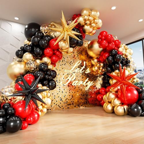 Red Black and Gold Balloon Arch Kit with 3pcs Star Red Black Gold Balloons