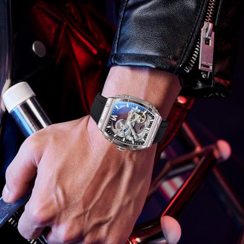 Image of OLEVS Skeleton Mechanical Watch Men Self Winding Luxury Business Dress Male Watch Wrist Watches Calendar White Watches