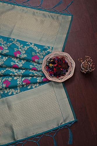 Image of DEVANGI Women's Woven Jacquard Banarasi Silk Printed Dupatta /Chunni with Meena Work, Width 1 Meter, Length 2.5 Meter