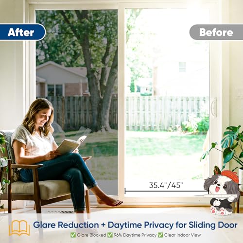 Image of SUNBABY Window Tint for Home, One Way Privacy Film Heat & UV Blocking, Static Cling No Glue Renter Friendly Cover for Home Bedroom, Office & Sliding Glass Door, 17.5 x 78.7 Inch with 3 Tools, Black