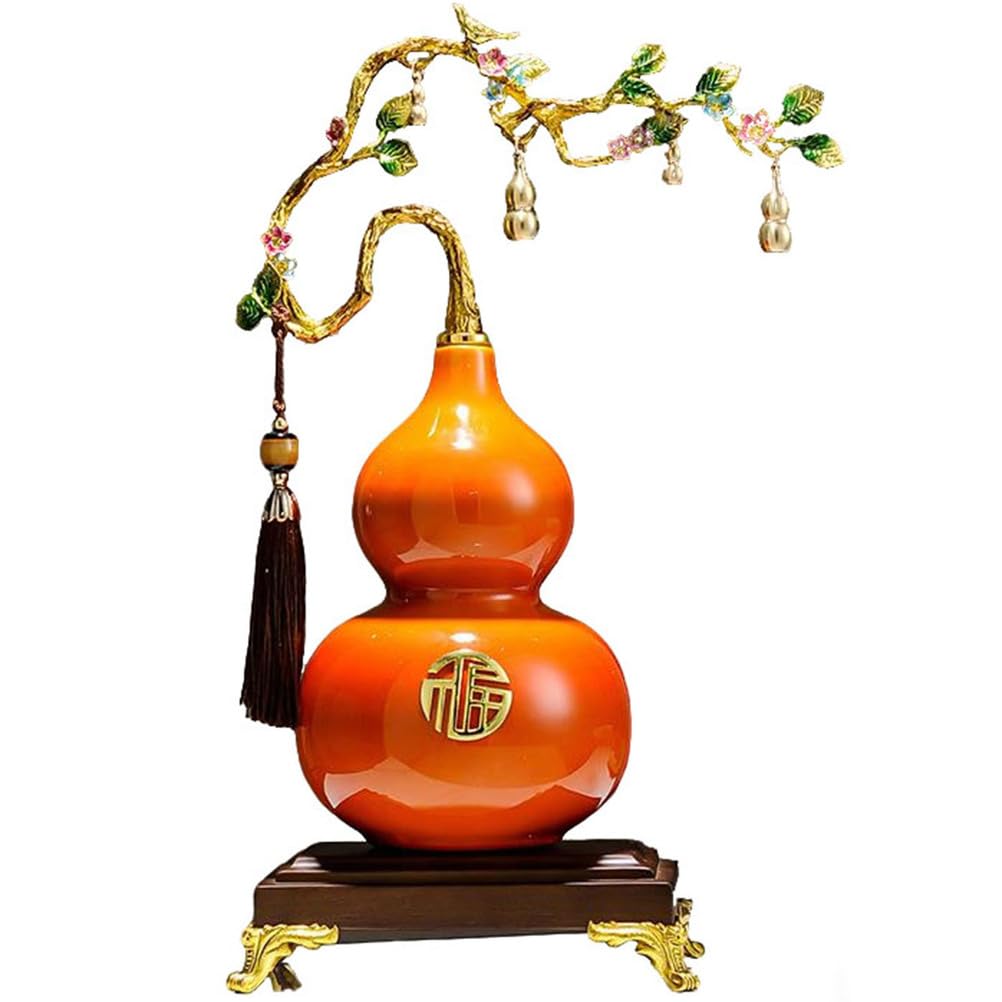 Sztuka dekoracyjna statua tykwy Feng Shui ozdoba z żywicy, rzeźba Hu Lu, dekoracje biura domowego, przyciąganie bogactwa i szczęścia, prezent, figurka ozdoba dobra,Orange