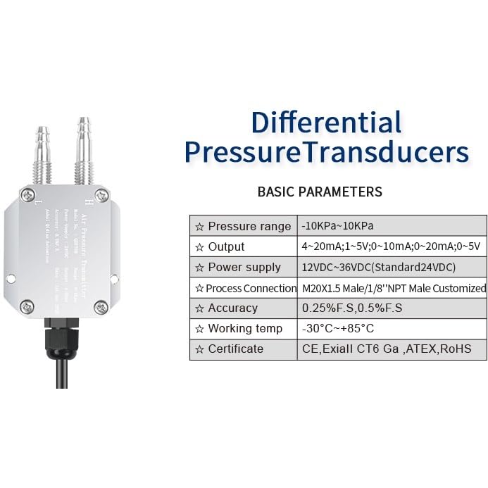Transmetteur différentiel de pression sortie 4-20mA 0-10V pour mesure multi-gamme air - 7