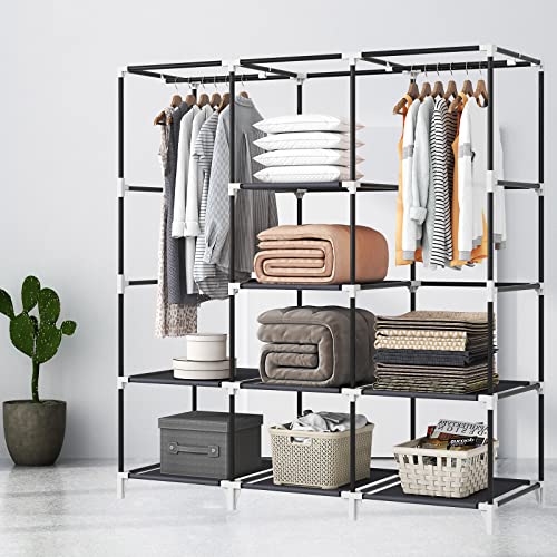 KEKIWE Portable Closet, 51 Inch Wardrobe Closet for Hanging Clothes with 2 Hanging Rods, 8 Storage Organizer Shelves for Bedroom, Durable and Easy to Assemble, Grey by KEKIWE - Image 3