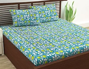 Divine Casa 144 TC Pure 100% Cotton Lemmy Summer Double Bedsheet Set with 2 Pillow Covers - Tile Blue