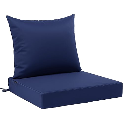 Favoyard Outdoor Patio Seat Cushions Set, 24 x 24 Inch, Waterproof, Blue | Fade-Resistant, Removable Cover, Deep Seat & Back Cushion, Tie Straps for Patio Furniture, Garden, Rocking Chair, Sofa Couch