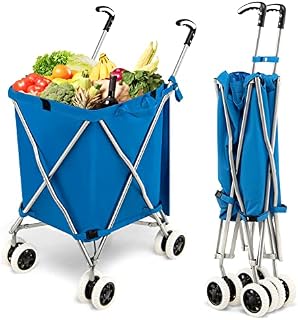 TANGZON 90L 8-Wheel Folding Shopping Trolley, Extra Large Lightweight Shopping Cart with Easy-Grip Handles, Steel Frame Push/Pull Utility Carts for Mobility (Blue)