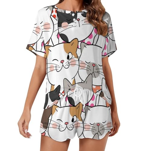 Pyjama femme manches courtes au motif chat, la tenue d'intérieur idéale pour vos matins d'été