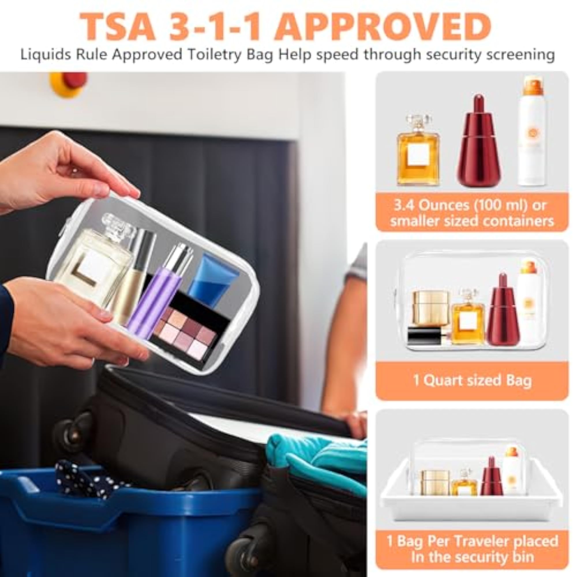 4 Pack Clear Toiletry Bag, Fashionable Organiser