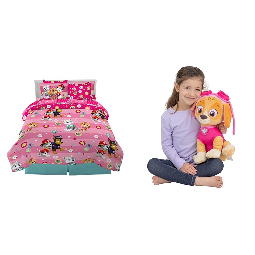 Paw Patrol Girls Kids Bedding Super Soft Comforter and Sheet Set with Sham, 7 Piece & Paw Patrol Skye Kids Bedding Super Soft Plush Cuddle Pillow Buddy, One Size, (Official) Nickelodeon Product