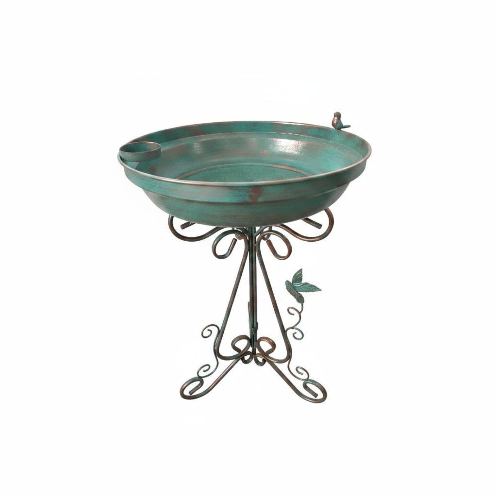 Freestanding Bird Bath Wroughtwrought-Iron-Look Metal Avian Feeder Scrollwork Freestanding Bird Feeder Cyan-picture-20