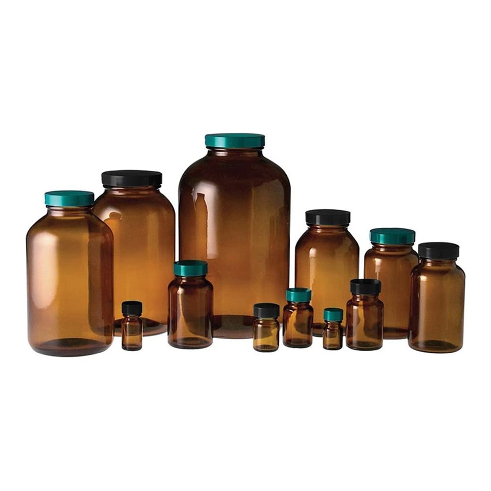 Qorpak GLC-02114 Wide Mouth Packer Bottle with 45-400 Green Thermoset F217 and PTFE Lined Cap, 8.5 oz, Amber (Pack of 84)
