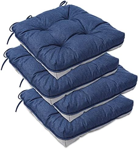 EAIMi Indoor Chair Cushions for Dinning Chairs 4 Packs| Tufted Memory Foam Overstuffed Kitchen Chair Pads with Ties | Textured Non Slip Back Seat Cushions 15.5x15.5x4 Inches Navy