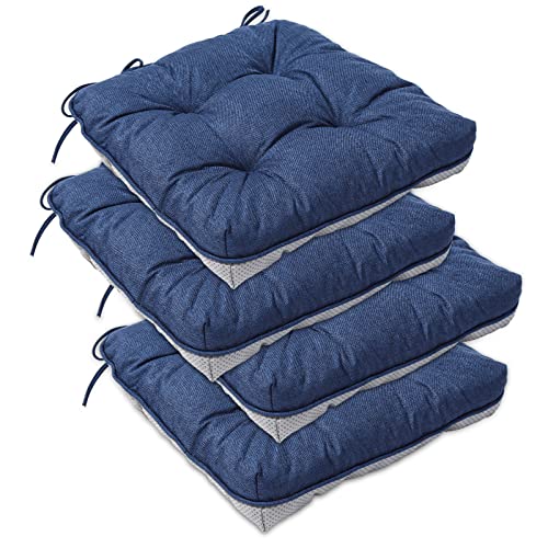 Eaimi Indoor Chair Cushions For Dinning Chairs 4 Packs| Tufted Memory Foam Overstuffed Kitchen Chair Pads With Ties | Textured Non Slip Back Seat Cushions 15.5X15.5X4 Inches Navy #TOP10