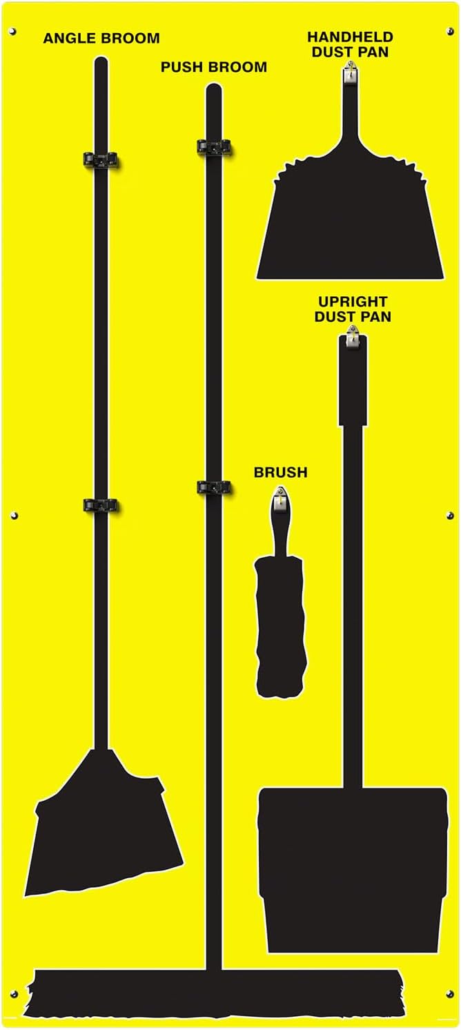 Clean & Sweep 5S Shadow Board/Wall Mount Broom Holder, 68" x 30" Board, 5S Cleaning Station - Board Only, Tools Sold Separately, Made in The USA by AccuformNMC, Yellow/Black, PSB114YLBK