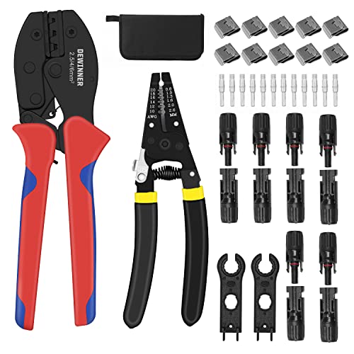 DEWINNER Solar-Crimper-Werkzeug-Set für 2.5/4/6mm² Solarmodul-Kabeldraht mit Solar-Crimpzange und 6 Paar Solarverbinder und 1 Piece Wire Stripper, 37 Stück Solar-Installationswerkzeuge Cover