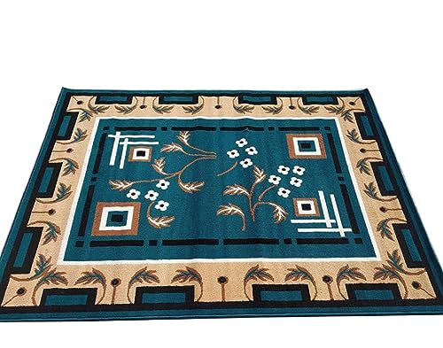 Image of Fine Wool Rectangular Carpet for Living Room, Bedroom and Hall (Color BLUE /10S Size 6 x 8 feet)