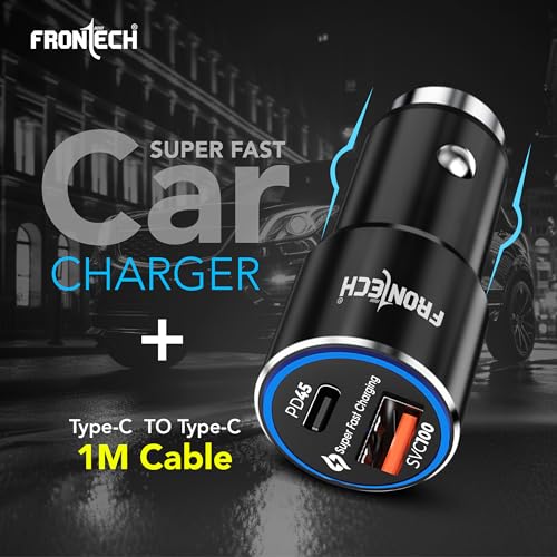 Image of FRONTECH Super-Fast Car Charger | 145W Dual Port | Type-C PD 45W + USB QC 100W | Anti-Vibration | Compact Design | 1M Type-C Cable | Secure Fit (CCH-0005)