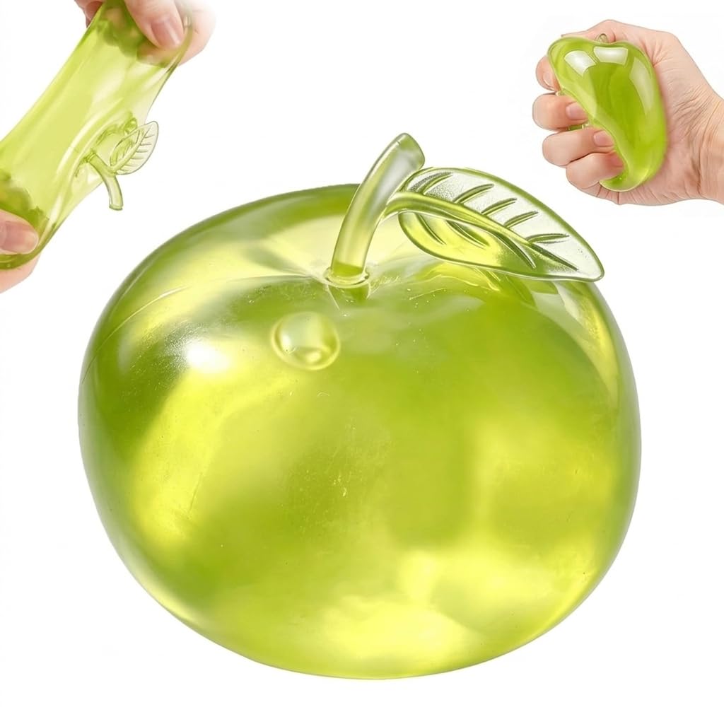 Squishy Fidget Green Apple Stress Ball, Cute Apple Stress Relief, for Autism Anxiety Stress Relief Hand Exercise Relax ,Suitable for adults and people aged 14+and above (green)