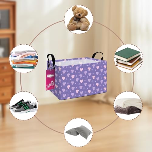 Image of Rectangular Purple hearts Storage Basket | Fabric Organizer Bin for Books,Clothes,Gifts,Pets-Perfect for Home,Office,Nursery,Shelf(Rec-Purple heart )