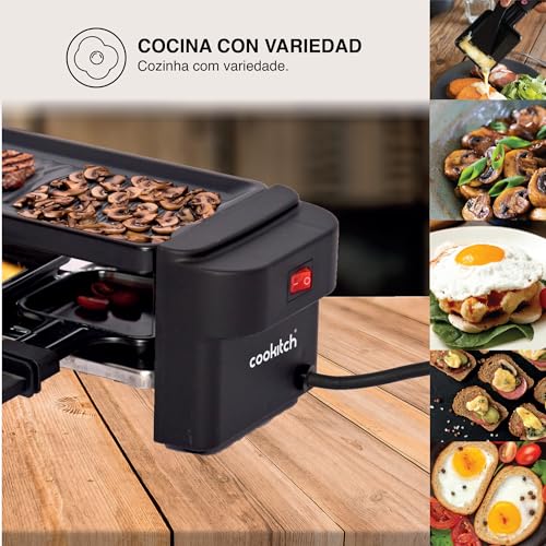 Cookitch Raclette Eléctrica para 2 Personas – 400W, Placa de Hierro Fundido Extraíble, Superficie Antiadherente, Voltaje 220–240V, 2 Sartenes, Ideal para Parrilladas Saludables - imagen 3